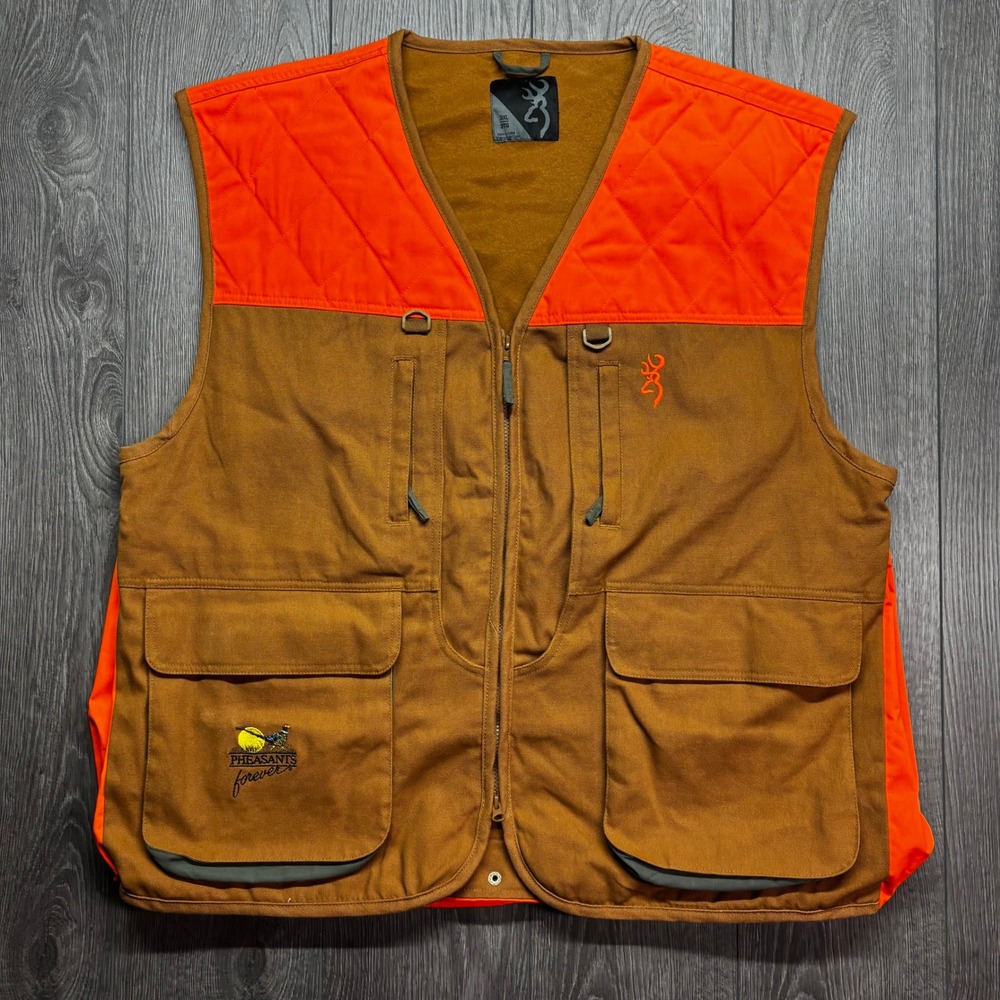 Browning Pheasants Forever Upland Hunting Vest Blaze Orange Brown Mens 3XL 3TG